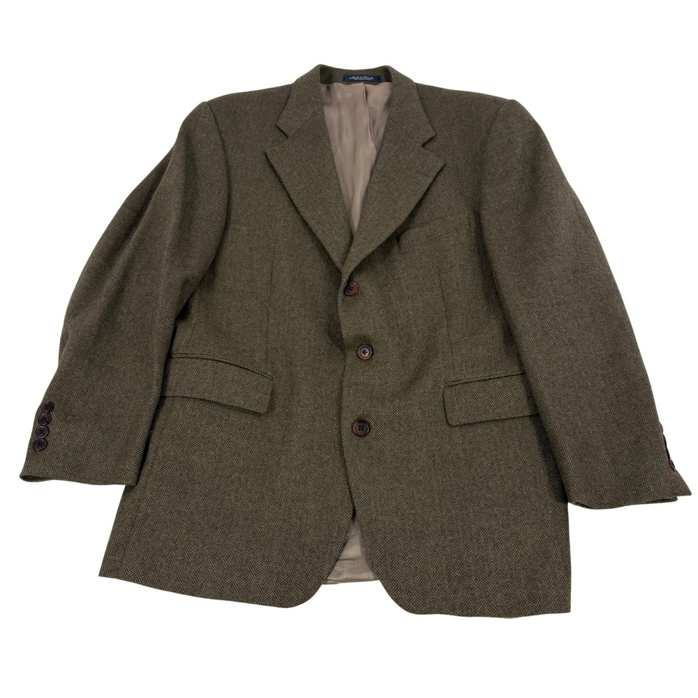 Ralph Lauren Herringbone Blazer Men 43R Brown Green Wool Alpaca Tweed Sport Coat